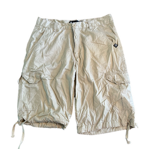 Akademik Men's Tan Cargo Shorts 36 casual skateboard‎ pockets draw string leg